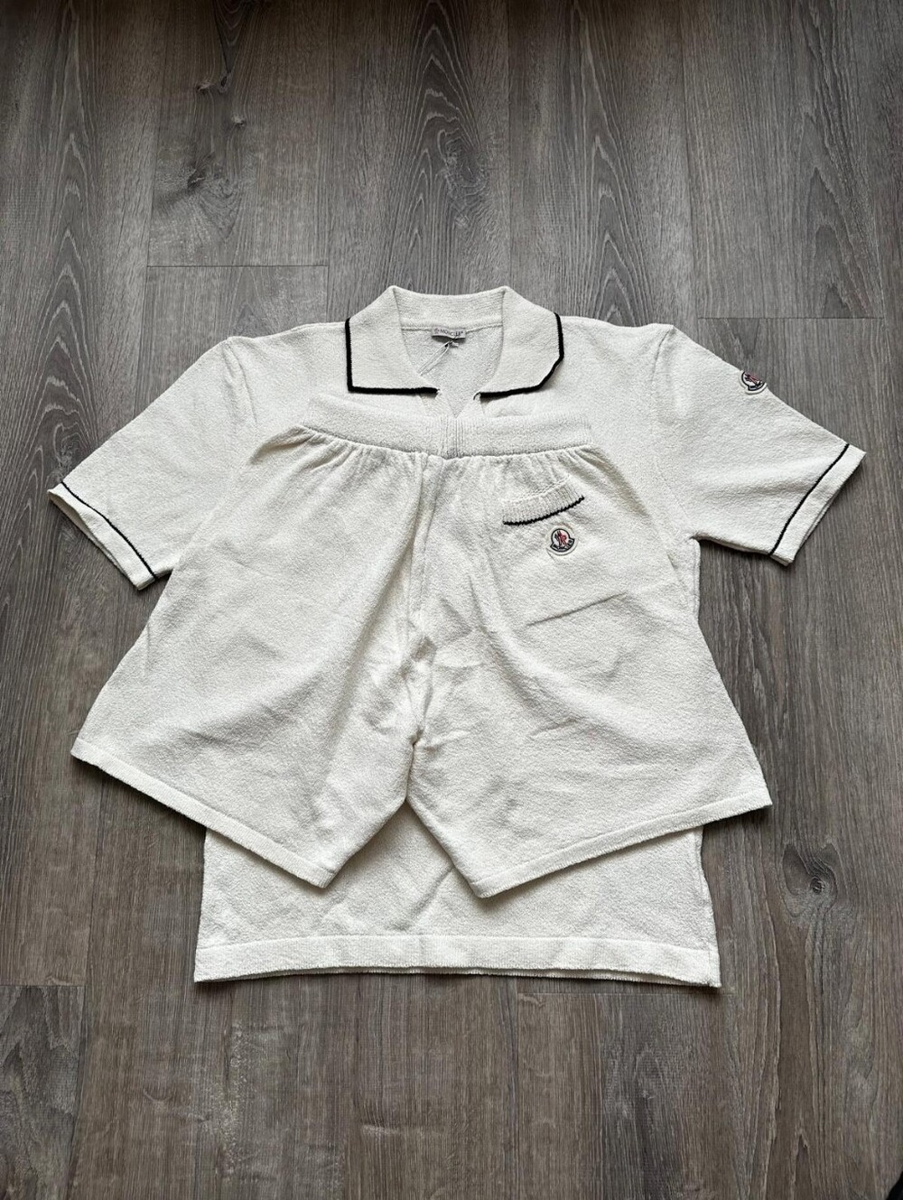 Moncler Men's White Terry Knit Polo & Shorts Matching Set- Size L